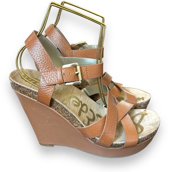 Sam Edelman Nelson Platform Leather Wedges Size 10 Tan Brown Camel - Picture 3 of 7